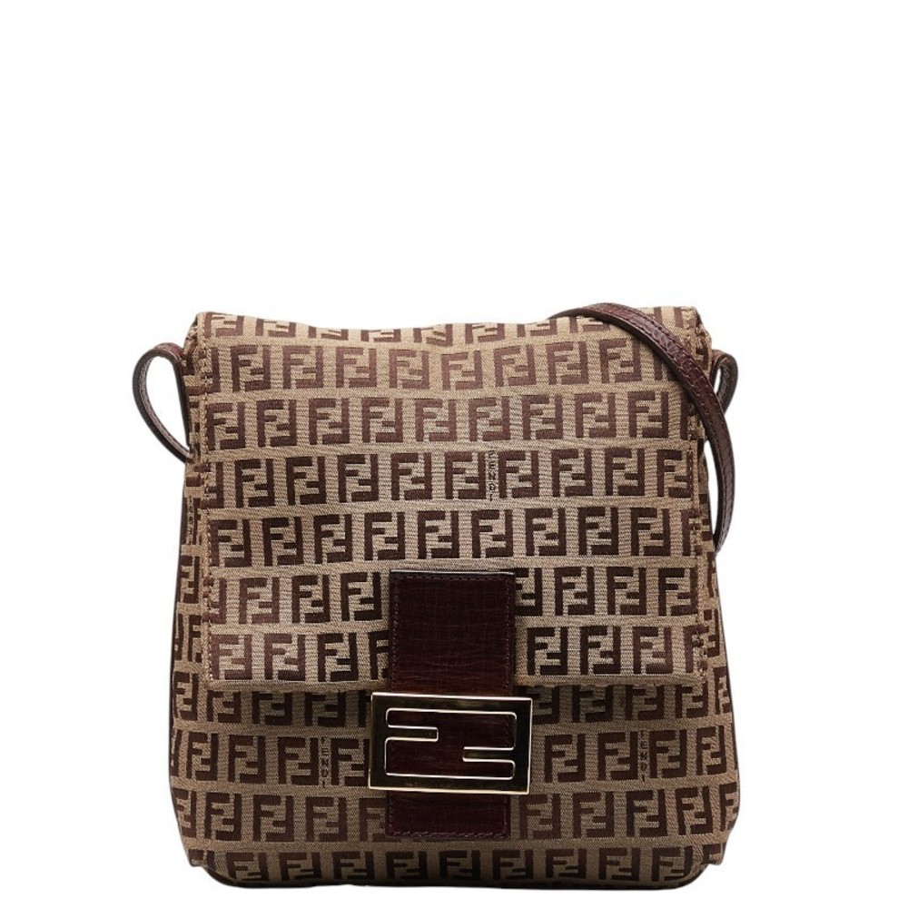 Fendi Fendi Zucchino Canvas Leather Shoulder Bag Canvas Crossbody Bag 8BT075